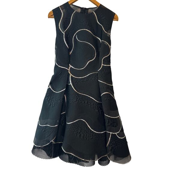 Talbot Runhof Black Gold Metallic Cocktail Dress Size 12 A-Line Sleeveless - Picture 3 of 12